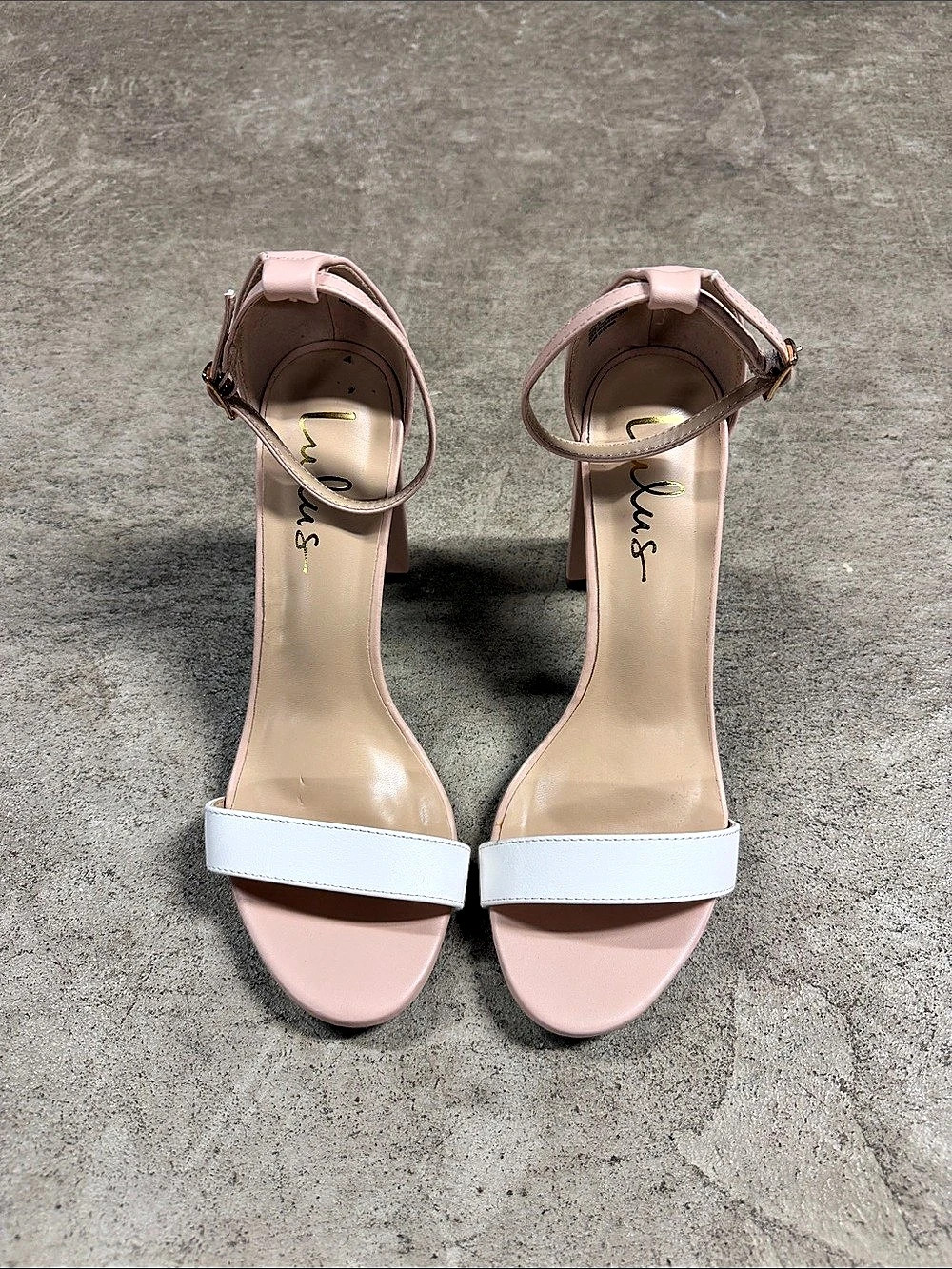 Lulus Nude & White Ankle Strap Heels